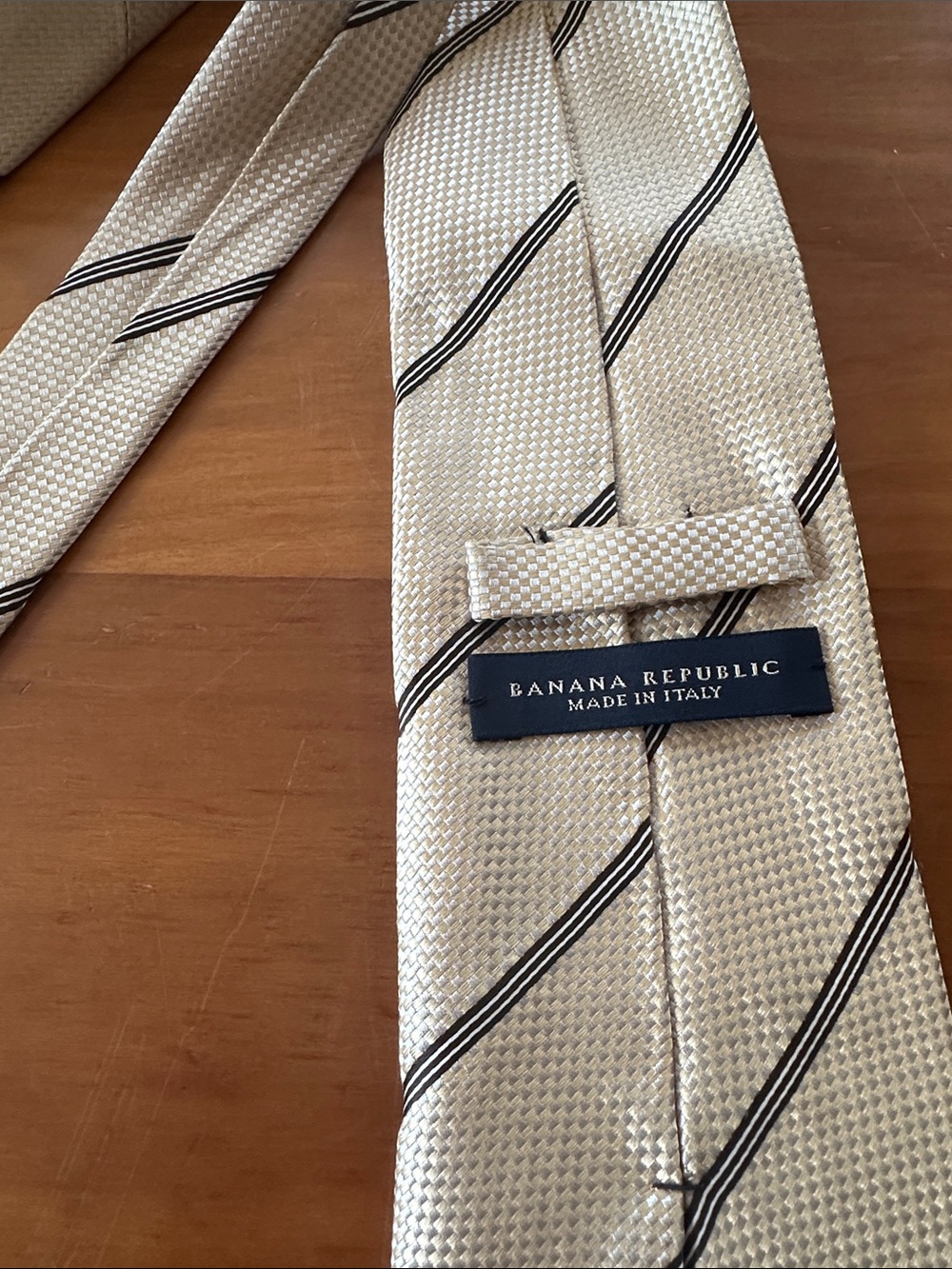 Banana Republic Beige Striped Silk Tie.